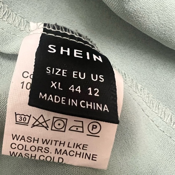 XL SHEIN 2 tone color blocked ruffle trim one shoulder smocked tiered dress aqua - Picture 9 of 12